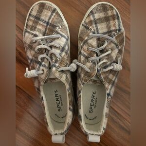 Sperry Women's Plaid Wool Sneakers - Brown, Cream, and Blue